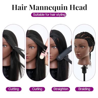 20-22 Inch Mannequin Head Human Hair with Stand,100% Real Human Hair Mannequin Head for Braiding,Cosmetology Manikin Doll Head for Styling with Table Clamp Hair Braiding Set(Brown) - Image 2