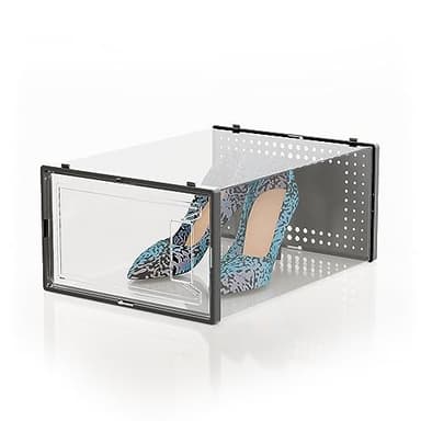 12 Pack X Large Shoe Storage Organizer for Closet, Modular Space Saving Shoe Boxes Clear Plastic Stackable Containers Display Case Bins with Lids, Black - Image 8