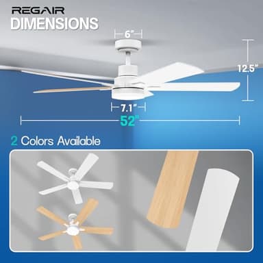Ceiling Fan With Light 52-Inch, Remote Control Reversible DC Motors, 3CCT Dimmable Timer Noiseless, White Ceiling Fan for Bedroom Living Room, Indoor&Outdoor ETL Listed - Image 6