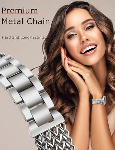 Minyee Compatible with Apple Watch Band 41/40/38/44/45/46/49/42mm Women, Dressy Stainless Steel Metal Chain Strap Designer Silver Cute Link Bracelet Wristband for iWatch Series 11 10 9 8 7 6 5 4 SE - Image 4