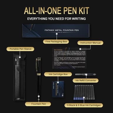 FINTANIX Fountain Pen with Fine Nib | Luxury Black Finish, Smooth Ink Flow, Complete Set with Ink Cartridges, Converter & Sleeve | Ideal for Professionals, Office, Journaling, and Gifts - Image 7