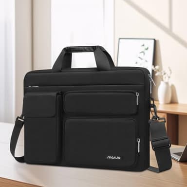 MOSISO Laptop Shoulder Bag 15.6 inch, 15-15.6 inch Computer Bag Compatible with MacBook Pro 16 inch, HP, Dell, Lenovo, Notebook with 2 Raised&1 Flapover&1 Horizontal Pocket&Handle&Belt, Black - Image 7
