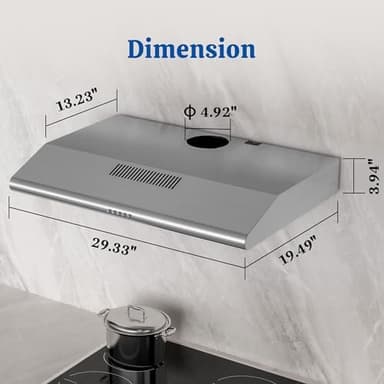 FIREGAS Under Cabinet Range Hood 30 Inch, Ducted/Ductless Convertible Kitchen Vent Hood with 250 CFM, Stainless Steel, 3-Speed Exhaust Fan, Energy-Efficient LED Lights for Stove Ventilation - Image 5