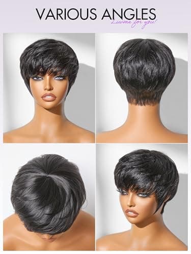 LUVME HAIR Ultra Comfort Throw On & Go Short Pixie Cut with Bangs Skin Friendly Cotton Cap 100% Real Human Hair Glueless Wig Glueless Wig Hair Loss Friendly Full Machine Made - Image 9