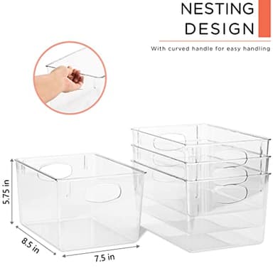Sorbus Medium Clear Plastic Storage Bins for Shelves, Clothes, with Handle - Clear Storage Bins, Drawer, Shelf, Closet, Pantry, Fridge, Freezer Organizer Bins, Closet Organizers and Storage (4 pack) - Image 3
