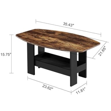 VECELO Coffee Table for Living Room with Storage Compartment Shelf, Rustic Brown - Image 3