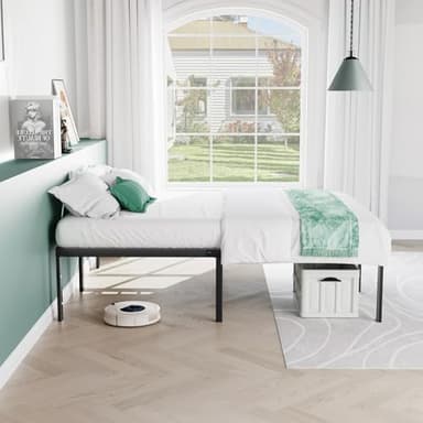 Sweetcrispy Queen Bed Frame - Heavy Duty Metal Platform Bed Frames Queen Size with Storage Space Under Frame, No Box Spring Needed, 14 Inches, Sturdy Steel Slat Support - Image 8