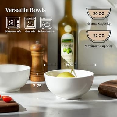 DOWAN 22 OZ White Ceramic Bowls Set of 4 - Perfect for Soup Bowls for Kitchen, Cereal Bowl, Ramen Bowl, Microwave Safe for Oatmeal, Fruit,Salad and Rice Bowl - Dishwasher & Microwave Safe - Image 4