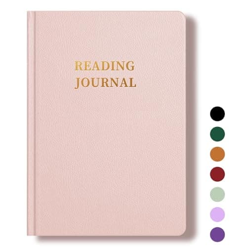TSFPapier Reading Journal Book Lovers Gifts Hardcover Leather Readers Accessories Track Reading Log with 65 Books Reviews, 5.8”x8.3”, Pink - Image 1