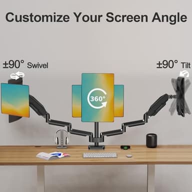 MOUNT PRO Triple Monitor Mount, 3 Monitor Desk Mount for Three Screens up to 32 Inch, Full Motion Gas Spring Heavy Duty Arm Hold up to 19.8lbs Each, Black - Image 4