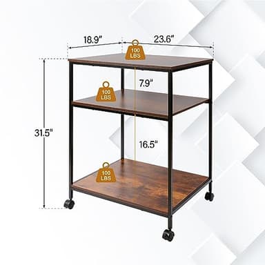 Sutex Large Printer Stand, 23.6" W x 18.9" D x 31.5" H Large Printer Table with Adjustable Storage Shelf, 3 Tier Rolling Printer Cart with Wheels for Home Office- Support 100 LBS Each Tier - Image 3