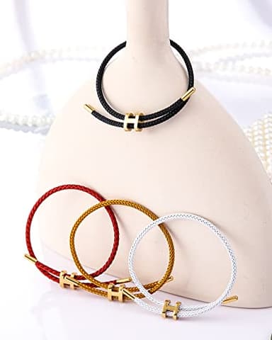 AIMADE Bracelets for Women Girls Adjustable Charm Bracelet, 18k Gold-plated Buckle Design Titanium Steel Wire Rope Women's Gift Jewelry (Black) - Image 5