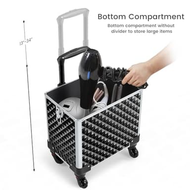 Yaheetech Rolling Makeup Train Case 3 in 1 Cosmetic Case Professional Makeup Suitcase Large Aluminum Cosmetic Trolley with Swivel Wheels and Key, Diamond Pattern- Black - Image 6