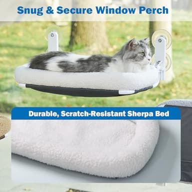 Zakkart Foldable Cat Hammock for Window - Cordless, Embeded Machine Washable Bed, Robust Metal Frame - Cat Window Perch for Large Cats and Kittens (White Bolster Bed, Medium) - Image 6