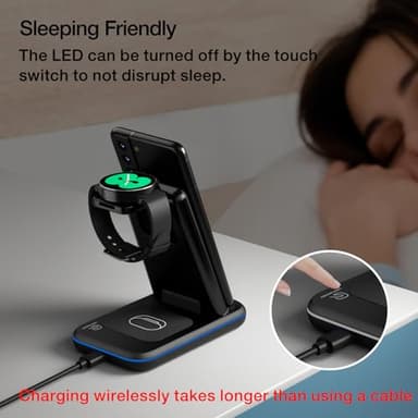 Wireless Charger for Samsung/Android, HOLYJOY Foldable 3 in 1 Fast Charging Station/Stand/Multi Charger for Samsung S25 Ultra/S24/Note 20, Travel Pad for Galaxy Watch 8/7/6/5/Active 2, For Buds(Black) - Image 5