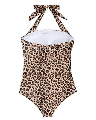 SUUKSESS Women Sexy Tummy Control One Piece Swimsuits Halter Slimming Retro Monokini Bathing Suits Color Block Swimwear(Leopard,XL) - Image 5