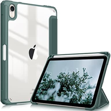 Fintie Hybrid Slim Case for iPad Mini 7 (A17 Pro, 7th Generation) 2024 / iPad Mini 6 (6th Gen) 8.3 Inch, [Built-in Pencil Holder] Shockproof Cover Clear Transparent Back Shell, Midnight Green - Image 1