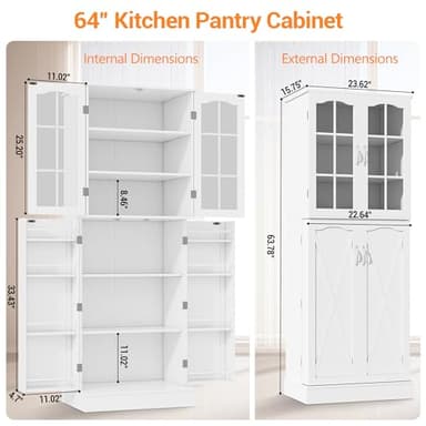 kepptory 64" Kitchen Pantry Cabinet, Pantry Storage Cabinet with Adjustable Shelves, Kitchen Buffet Cupboards Storage Cabinet for Home Office Use (White, 16" D x 24" W x 64" H) - Image 2