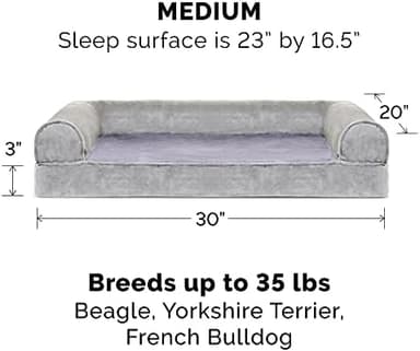 Furhaven Cooling Gel Dog Bed for Medium/Small Dogs w/ Removable Bolsters & Washable Cover, For Dogs Up to 35 lbs - Faux Fur & Velvet Sofa - Smoke Gray, Medium - Image 3