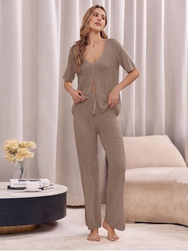 Imily Bela Women's Summer 2 Piece Swimsuit Cover up Crochet Knit Cardigan Tops Long Pants Set Bathing Suit Beach Outfit - Image 7
