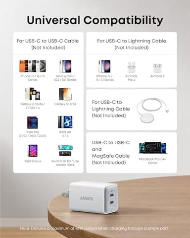 Anker Nano 47W USB C Charger, 2 Port Compact Foldable GaN Charger for iPhone 17 / 16, Galaxy, Pixel, Compatible with MagSafe (White) - Image 7