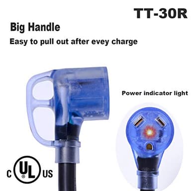 Yodotek 25ft TT-30P to TT-30R 30Amp Heavy Duty RV Extension Cord,LED Indicator Easy Unplug Design with Cord Organizer, 10 Gauge UL Listed - Image 4