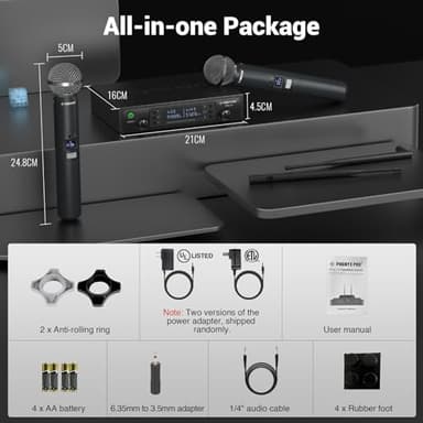 Phenyx Pro Wireless Microphone System, Dual Wireless Mics,w/ 2 Handhelds, Auto Scan,2x100 UHF Frequencies,328ft Range,Dynamic Microphone for Singing, Karaoke, Church(PTU-71-2H) - Image 7