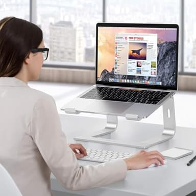 OMOTON Laptop Stand, Detachable Laptop Mount, Aluminum Laptop Holder Stand for Desk, Compatible with MacBook Air/Pro, Dell, HP, Lenovo and All Laptops (11-16 inch), Silver - Image 7