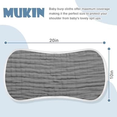 MUKIN Baby Muslin Burp Cloth Set of 6, Ultra Soft Absorbent Thick Cotton Burping Cloths for Unisex Newborn Babies, 20'' by 10'' Neutral Milk Spit Up Rags Boys Girls - Baby Must Haves. (Gradient Grey) - Image 2