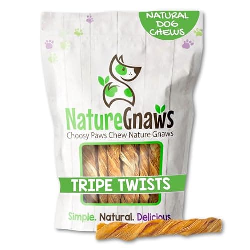 Nature Gnaws Tripe Twists for Dogs 4-5" (20 Count) - Crunchy Grain Free Reward Snack for Small, Medium & Large Breeds - Natural Beef Dog Chew Treats - Rawhide Free - Image 1