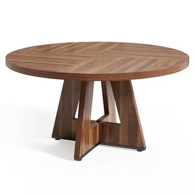 LITTLE TREE Round Dining Table for 4-6 People, 47 Inches Dining Room Table with Wooden Pedestal Base, Brown Dinner Tables, Circle Kitchen Tables for Dining Room, Kitchen, Living Room(Table Only) - Image 8