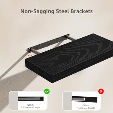 QEEIG Bathroom Shelves Over Toilet - Wall Mounted Floating Shelves Toilet Paper Storage Small Farmhouse Decor Shelf 16 inch Set of 3, Black (019-B3) - Image 7