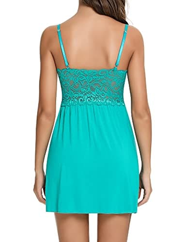 Ababoon Women Chemise Lingerie Lace Nightgown Sleepwear Dress Strap Modal Chemise Nightwear Plus Size Full Slip Turquoise 4XL - Image 6