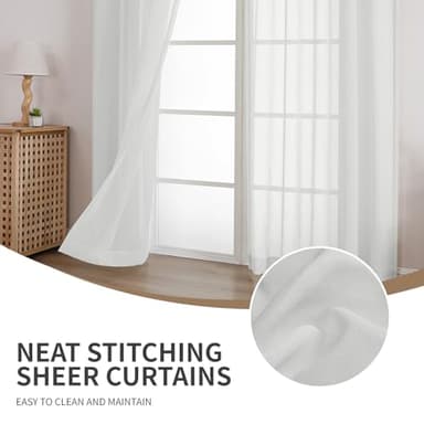 CUCRAF White Sheer Curtains 84 Inches Long 2 Panels Set, Semi Sheer Rod Pocket Window Treatment Voile Drapes for Living Room Bedroom(37''W x 84''L, Off White) - Image 3