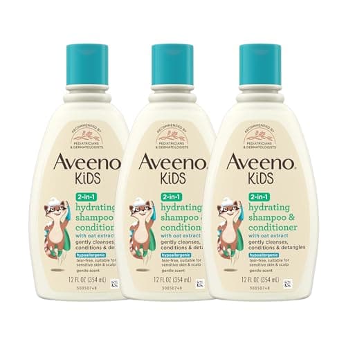 Aveeno Kids 2-in-1 Shampoo and Conditioner, Hydrating Shampoo and Conditioner for Soft, Smooth and Easily Manageable Hair, Oat Extract Formula, Gentle Scent, Hypoallergenic, 12 fl. oz, 3 Pack - Image 1