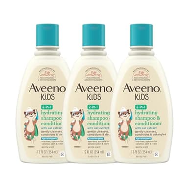 Aveeno Kids 2-in-1 Shampoo and Conditioner, Hydrating Shampoo and Conditioner for Soft, Smooth and Easily Manageable Hair, Oat Extract Formula, Gentle Scent, Hypoallergenic, 12 fl. oz, 3 Pack - Image 1