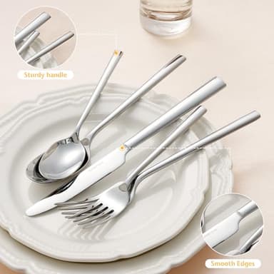 KINGSTONE Silverware Set, 40-Piece Forged Flatware Set Cutlery Set Premium Stainless Steel, Service for 8, for Kitchen, Home, Wedding, Party, Mirror Polished and Dishwasher Safe - Image 4