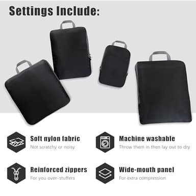 4 Set Compression Packing Cubes Organizers, Black - Image 3