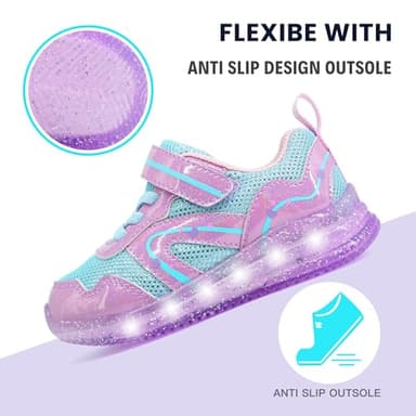 LOUGSIN Toddler Light Up Shoes for Girls Lightweight Mesh Breathable Led Flashing Walking Running Sneakers Toddler Purple 7 - Image 2