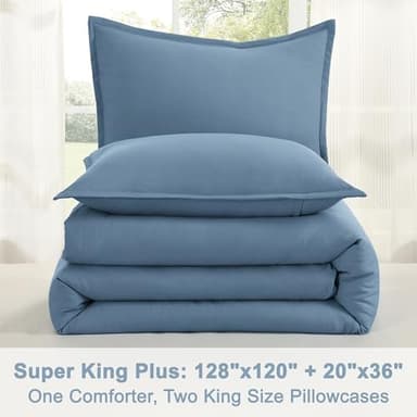 Litanika Oversized King Comforter Set Grayish Blue Super King Plus Size, 3 Pieces Lightweight Solid Bedding Comforter Set, All Season Fluffy Bed Set (128x120In Comforter & 2 Pillowcases) - Image 9