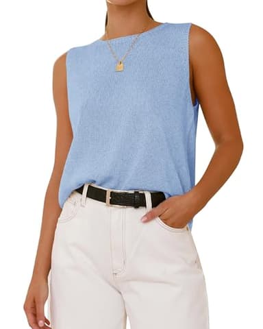 BTFBM Women's Sleeveless Sweater Vest 2025 Summer Crew Neck Ribbed Knit Lightweight Pullover Casual Loose Fit Tank Tops(Light Blue, Medium) - Image 1
