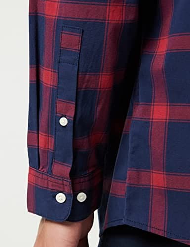 Amazon Essentials Men's Long-Sleeve Regular-Fit Stretch Poplin Shirt, Navy Red Buffalo Plaid, Large - Image 5