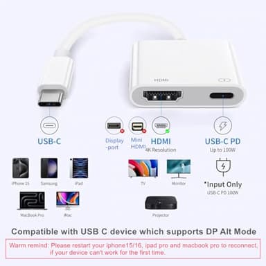 AIRSKY USB C to HDMI Adapter for iPhone 15/16 to TV, Type C to HDMI Adapter, with 100W Fast Charging and 4K@60Hz, Compatible with iPhone 16/15 MacBook Ipad - Image 6