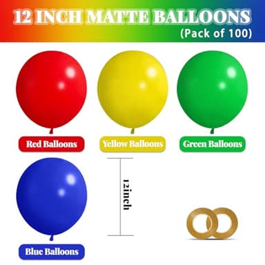 Red Blue Green Yellow Balloons 100 Pack 12 Inch Matte Blue Yellow Red Green Latex Balloon for Carnival Circus Balloon arch Kids Birthday Baby Shower Party Decorations - Image 2
