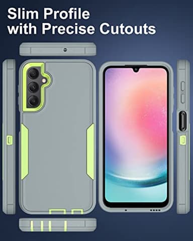Dahkoiz for Samsung Galaxy A24 4G Case, with Glass Screen Protector, Dustproof Port Cover, Magnetic Car Mount Support, Full-Body Silicone Rubber Drop-Proof Non-Slip Phone Case, Green/Grey - Image 2