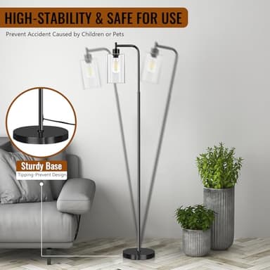 Floor Lamp,Floor Lamps for Living Room with Glass Lampshade,Modern Design Lamps Living Room,Standing Lamp with Premium Metal Material,Dimmable Living Room Lamps,Arced Floor Lamps,Tall Lamp(One Bulb) - Image 3
