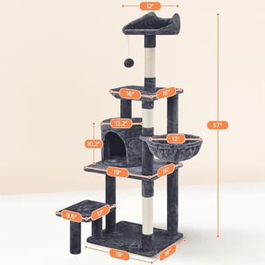 Yaheetech 57in Tall Cat Tree, Multi-Level Cat Tower W/Extended Platform, Padded Perch, Scratching Posts, Ball, for Indoor Large Cat Kitty as Pet Play House Activity Center - Image 3