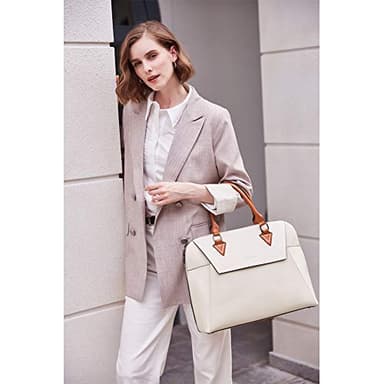 BOSTANTEN Briefcase for Women Leather 15.6 inch Laptop Shoulder Bag Office Work Crossbody Handbag Beige-White - Image 2