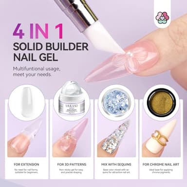 SAVILAND Solid Builder Nail Gel - 60g Large Capacity 3D Nail Gels Sculpting Gel for Art Non-Sticky Hand Carving Glue Extension with Sequins Chrome Powder DIY Salon Home - Image 6