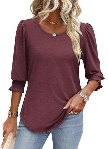 Blouses for Women Dressy Casual Womens Summer Tops 2025 Ladies Tops and Blouses Plus Size Womens Clothing Burgundy L - Image 2